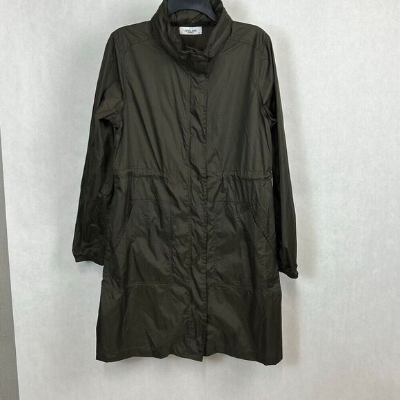 Carly Jean Los Angeles Rain Coat Jacket Shell Windbreaker with Hood Long Adjusta - Picture 1 of 11